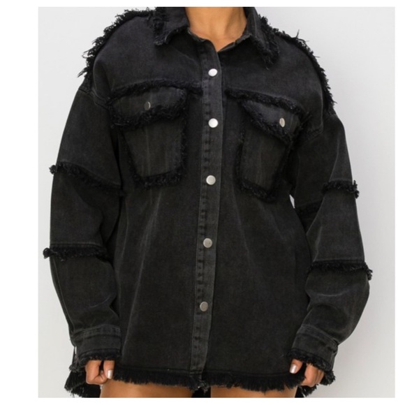 #31 Fabulous Black Rock N Roll Distressed Shacket Denim Jacket - Picture 8 of 9